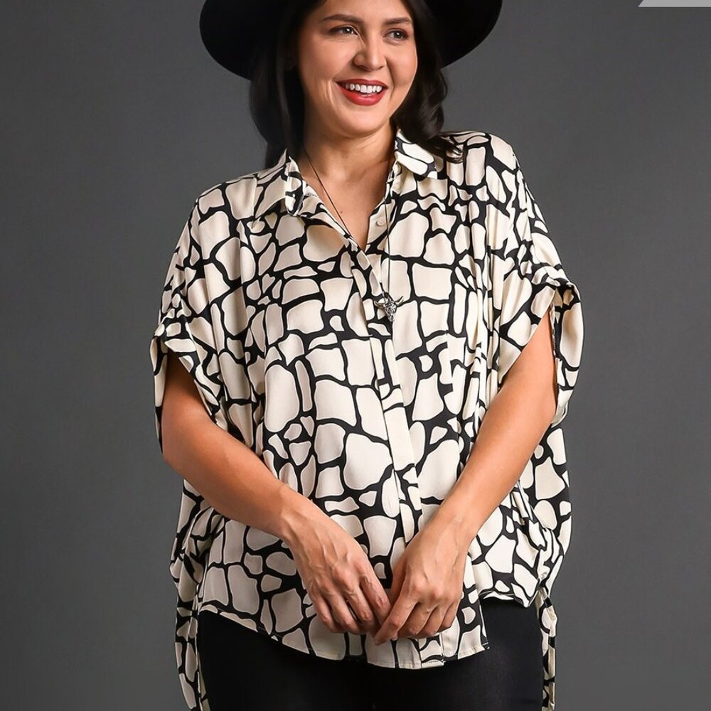 Umgee Black and White Button Down Shirt
